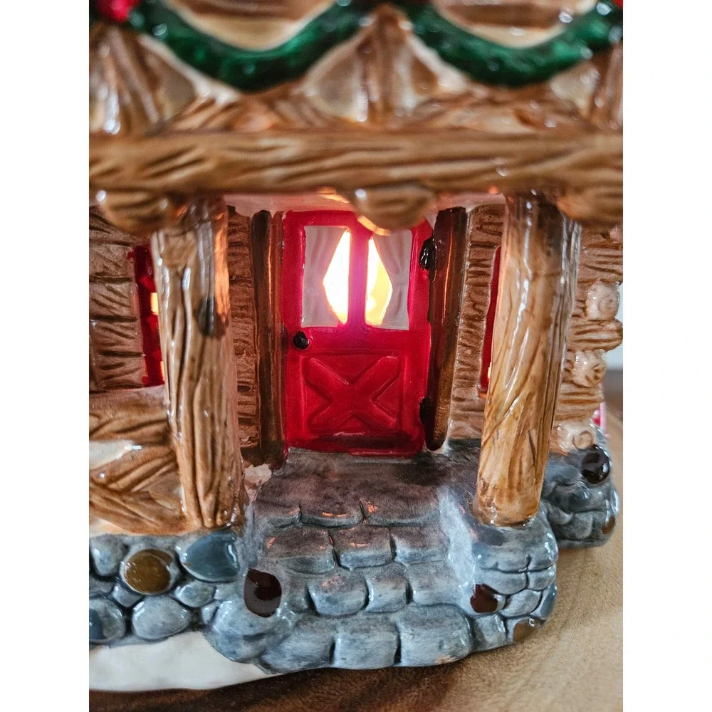 VTG 90's Welcome to Christmas in Vermont log lodge moosehead ceramic village